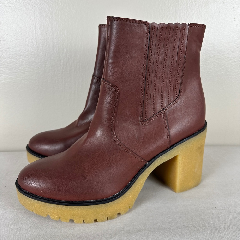 Sun + Stone Women's 11 Lennii Platform Ankle Boots Burgundy Lug Sole Block Heel - Picture 2 of 10